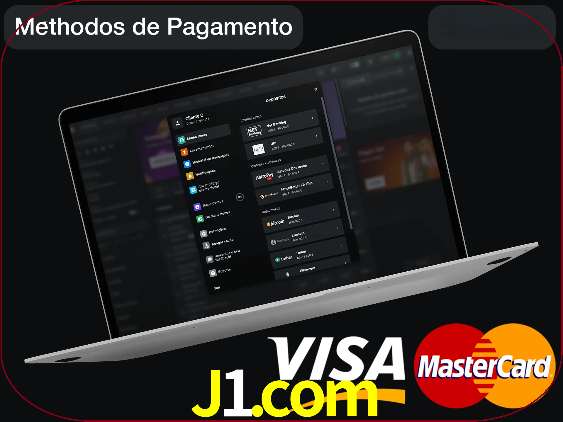 Use seu método de depósito preferido.
